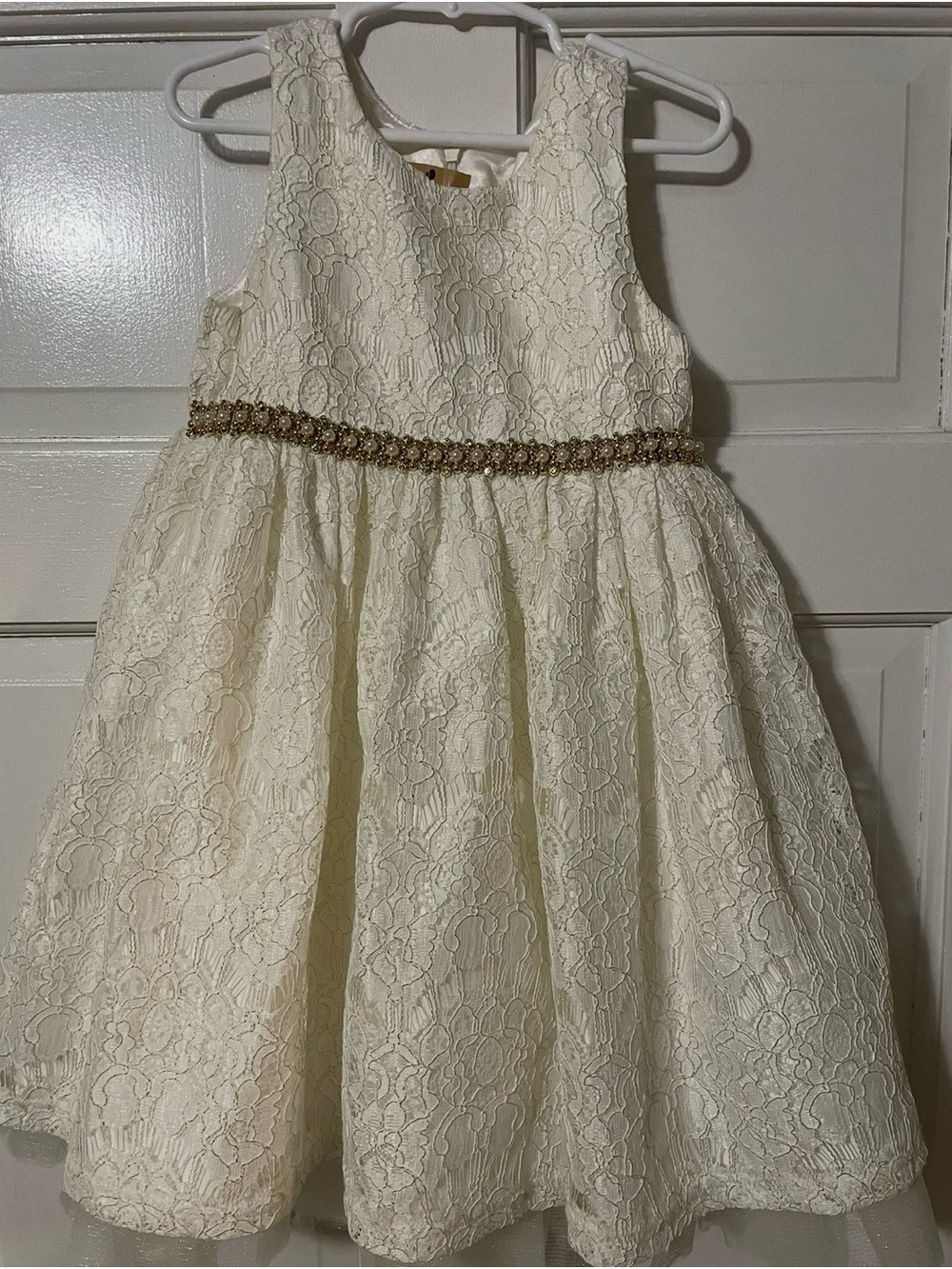 Marshalls Cream Lace Dress with Beaded Gold Waist
